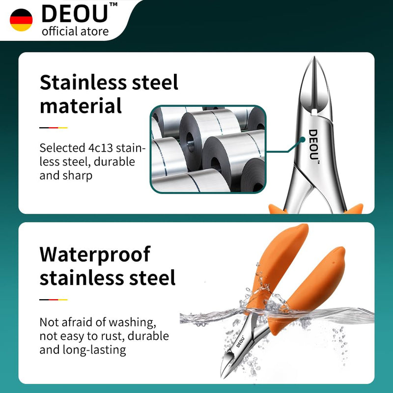 DEOU Podiatrist Toenail Clippers Ingrown Toenail Tools for Thick Nails and Inlaid Nails,Manicure and Pedicure Clippers,Heavy Duty Nail Clippers, Pedicure Tools (Orange+Nail Remover) Orange+nail Remover