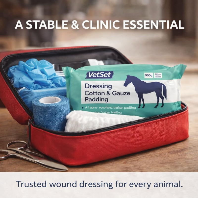 Horse Dressing Cotton & Gauze Padding Roll, 500g | Highly Absorbent Veterinary Wound Dressing for Horses, Dogs & Livestock | Low-Adherent, Hospital-Quality Padding for Protection & Healing