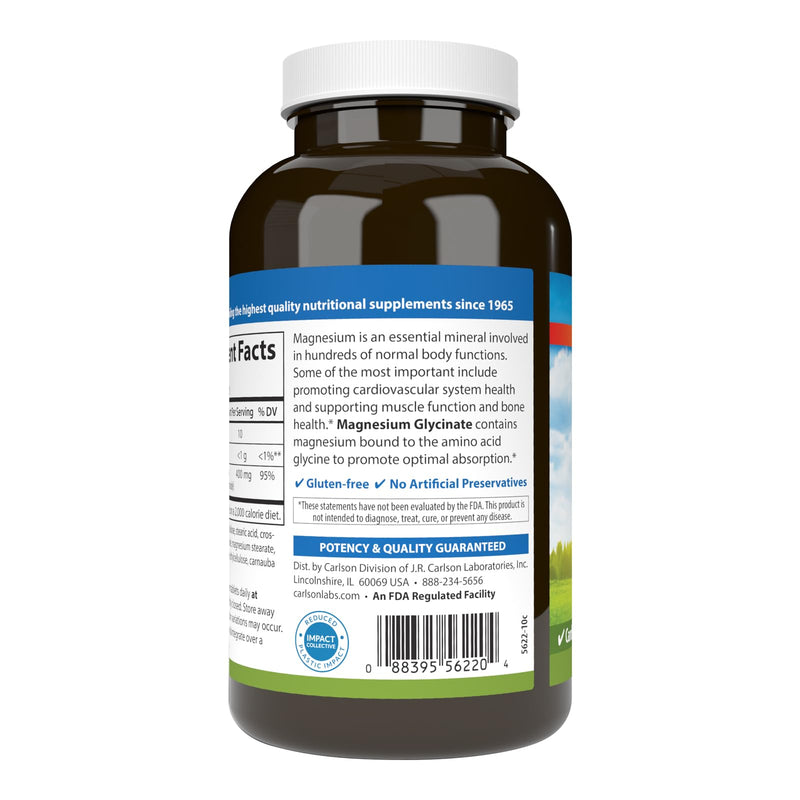 Carlson Chelated Magnesium Glycinate, 400 mg, Muscle Function, 240 Tablets | Superior Absorption; Bone Support 240 Count (Pack of 1)