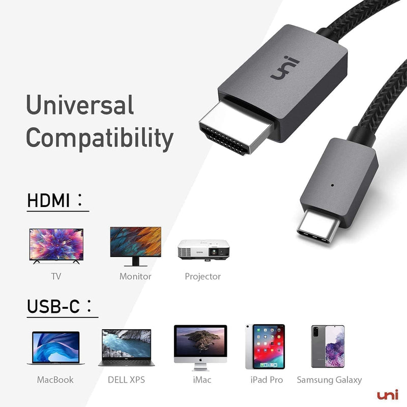 uni USB C to HDMI Cable 6FT 2 Pack, [4K, High-Speed] USB Type C to HDMI Cable for Home Office, [Thunderbolt 3/4 Compatible] with Chromebook, MacBook Pro/Air 2023, iPad Pro, iMac, XPS 17, S23 Grey - BeesActive Australia