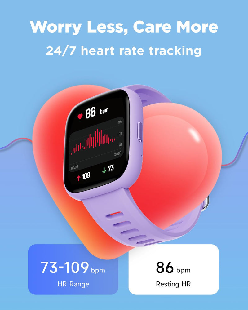 BIGGERFIVE Smart Watch for Kids, 1.8" Fitness Tracker Watch Pedometer, Heart Rate, IP68 Waterproof, Sleep Monitor, Calorie Step Counter, 5 Puzzle Games with/Without APP for Girls Teens 5-16 Lilac - BeesActive Australia
