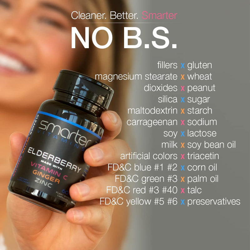 10:1 Black Elderberry Extract with Vitamin C, Zinc & Ginger, 60 Vegan Caps | Made with European black elderberries, berry-sourced vitamin C, zinc glycinate and fresh ginger; clean, plant-based formula. 1