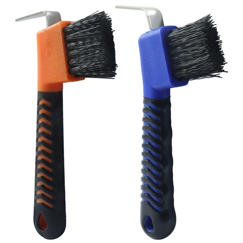 Horse Hoof Pick Brush, Soft Touch Rubber Handle Portable Hoof Pick for Horse Grooming, Cleaning (Orange+Blue) Orange+Blue