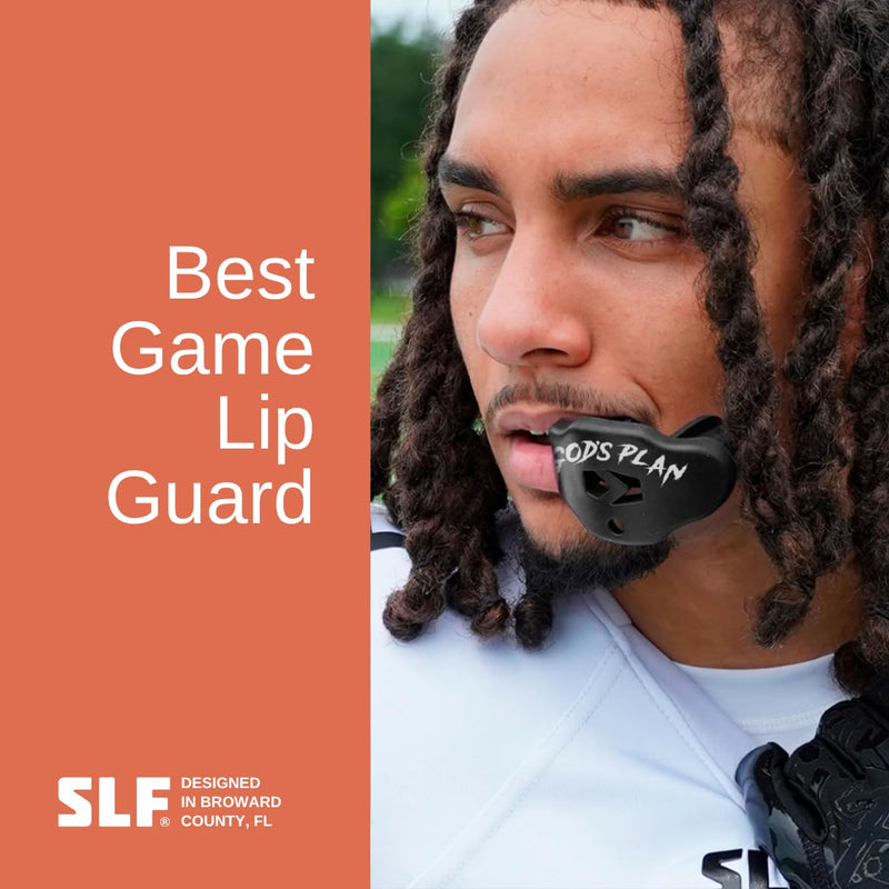 SLEEFS Football Mouth Guard - Youth Mouthguard with Strap - Lip/Teeth Protector Mouthpiece - No Boil - for Youth/Adults, Maximum Air Flow, for All Sports - God's Plan Black