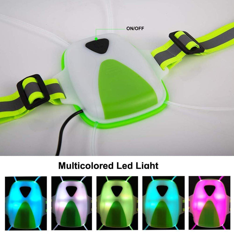 LED Running Vest Light Rechargeable Reflective Safety Ultralight Bright Chest Lamp Adjustable Visibility Lightweight Rainproof Multicolored Fiber Optics for Women Men Kids Jogging Biking Riding