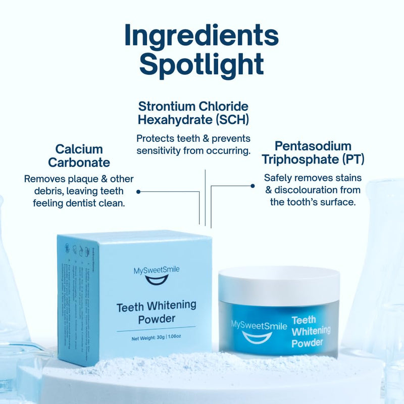 MySweetSmile Teeth Whitening Powder - Dentist-Approved & Enamel-Safe | 6 Month Supply | Tea, Coffee, Wine & Smoking Stain Remover | Non-Sensitive Formula | Peroxide Free | Cool Mint Flavour - BeesActive Australia