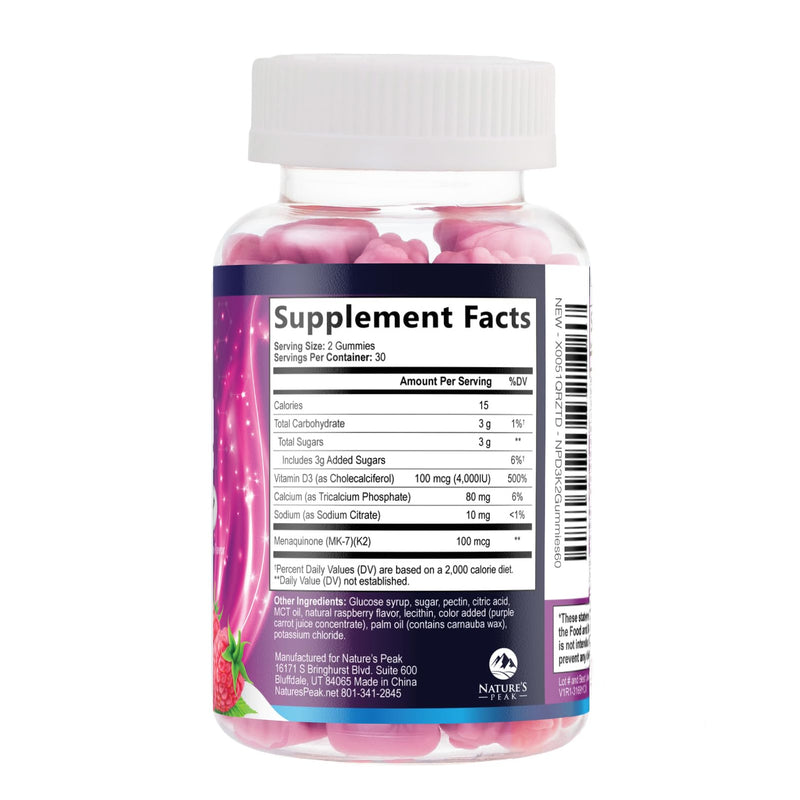 D3 K2 Gummies - 3X Strength Vitamin D3K2 Vitamins For Immune Support with Calcium - 2-in-1 Vitamins D & Vitamin K2 Mk-7 Supplement Complex, Easy to Swallow, Gluten Free, Non-Gmo - 60 Gummies