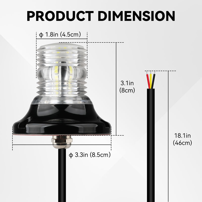 Anchor Light, Flash+Constant Boat LED Stern Light, All-Round Super Bright Marine Navigation Signal Light, Surface Mount White LED Marine Lighting Kit for Fishing Yacht Sailboat BassBoats