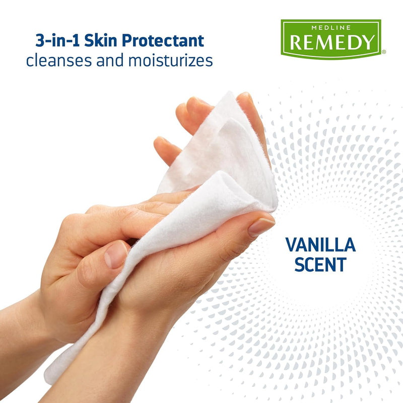 Medline Remedy Clinical 3-in-1 Barrier Cream Cloth, 8 count (1 Pack), 8 x 8 in Adult Wet Wipes, Vanilla Scent, Incontinent Care, Dimethicone, Irritated Skin, Soothing, Nourishing, Gentle 8 Count (1 Pack)