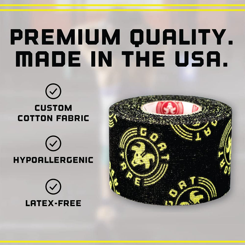Scary Sticky Premium Athletic Tape, Ultra-Sticky Thumb, Finger & Wrist Tape for Weightlifting, Hook Grip & Cross Workout, Cotton, Latex-Free, 10 Yards, Black/Yellow, 2 Rolls Black & Yellow Pack of 2 - BeesActive Australia