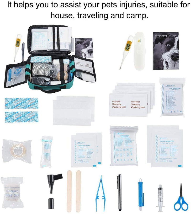 Pet First Aid Kit for Dogs, Cats, Rabbits and Other Animals with Thermometer, Syringe, Otoscope, Perfect for Home Care and Outdoor Travel Emergencies