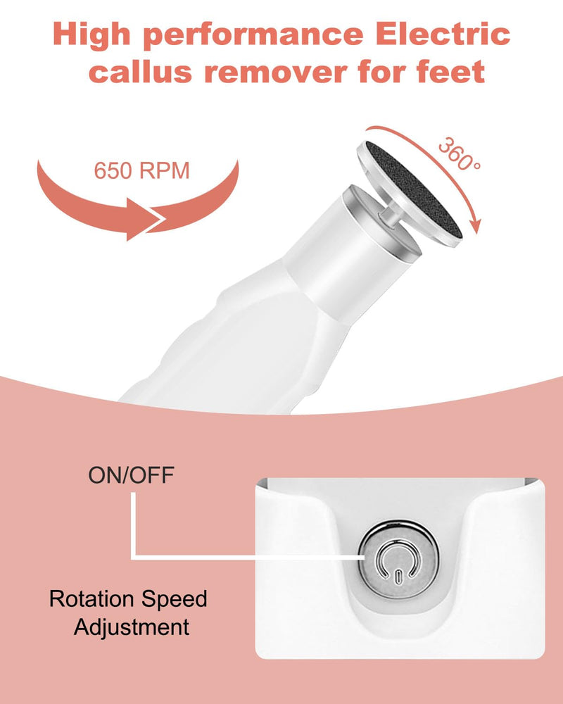 Electric Foot Callus Remover, Dioche 650 RPM Electric Foot File, Adjustable Speed, USB Charging, Removable and Washable, with 60pcs Replacement Sandpaper Disk, for Dead Cracked Hard Skin Calluses - BeesActive Australia