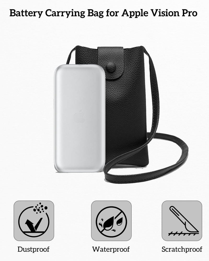 Battery Carrying Bag for Apple Vision Pro, Battery Holder with PU Leathers & Magnetic Closure, Effective Battery Protection Shoulder Bag, Black - BeesActive Australia