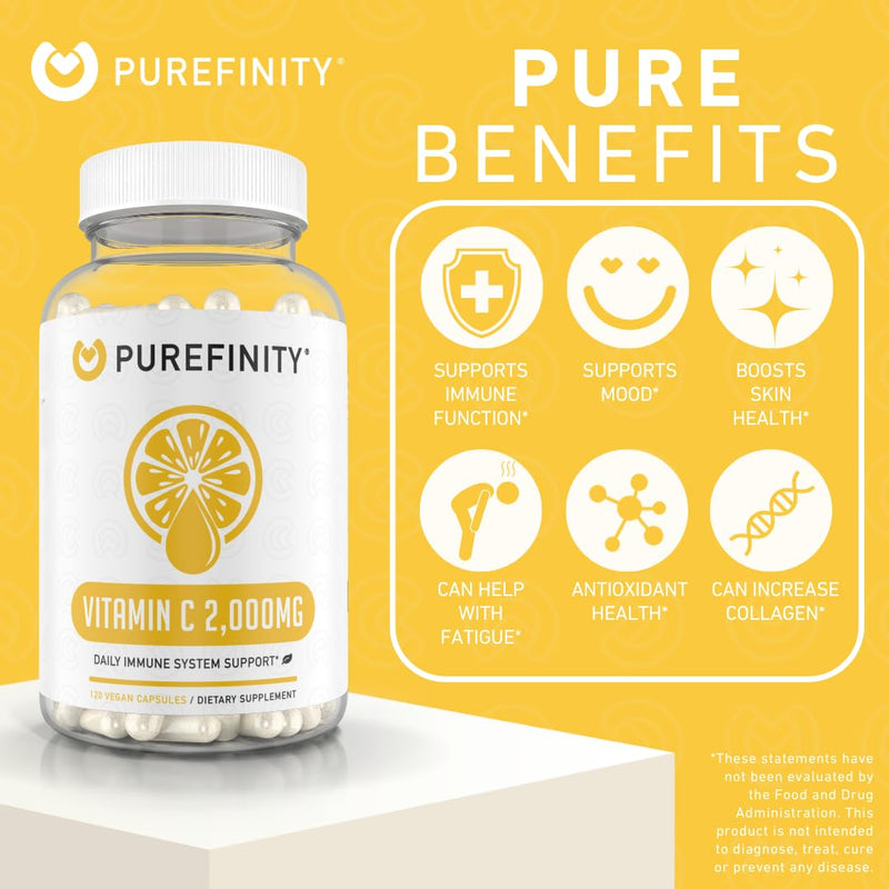 PUREFINITY Vitamin C 2000mg Capsules – Double Strength, High Absorption Supplement, Powerful Antioxidant Properties, 120 Capsules (1 Month Supply) (Pack of 2) 120 Count (Pack of 2)