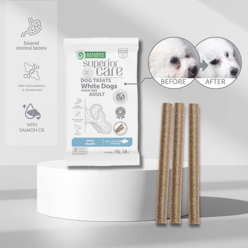 Nature's Protection Superior Care White Dogs Grain-Free Joint Health Dog Treats, Soft and Moist Supplemental Snacks with White Fish, Pack of 7 3.8 Ounce (Pack of 1) Joints - PawsPlanet Australia