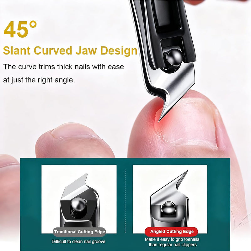 Electric Nail Clipper - 2026 Improved, Nail Clippers Set, Includes an Automatic 2-in-1 Nail Clippers (with LED Light & Storage Box) an Oblique Nail Clippers, Ideal for All Your Nail Care Needs - Green