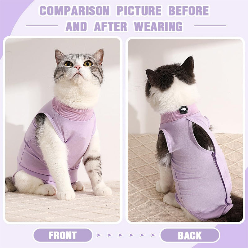 KOLZEMV Cat Bodysuit Cat Bodysuit After Surgery Cat Bodysuit for Cats Surgery Cat Clothing Neck Brace Alternatives for Cats Dogs Cat Suit After Surgery Anti-Leak Suit Cat Pajamas (M) M Purple - BeesActive Australia