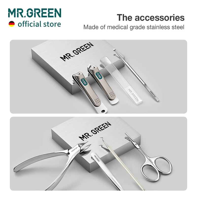 MR.GREEN Manicure Sets Pedicure Kits Stainless Steel Nail Clipper Personal Care Tools with PU Leather Case (Green) Green - BeesActive Australia