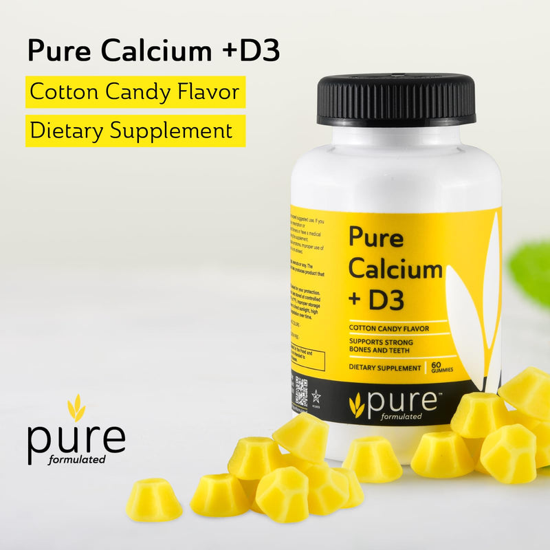 Vegan Calcium with Vitamin D3 Strong Bone & Teeth Support Calcium with 1000 IU D3 Gummies for Adults & Kids, Kosher, Gluten-Free, Dairy-Free, 60 Gummies calcium + D
