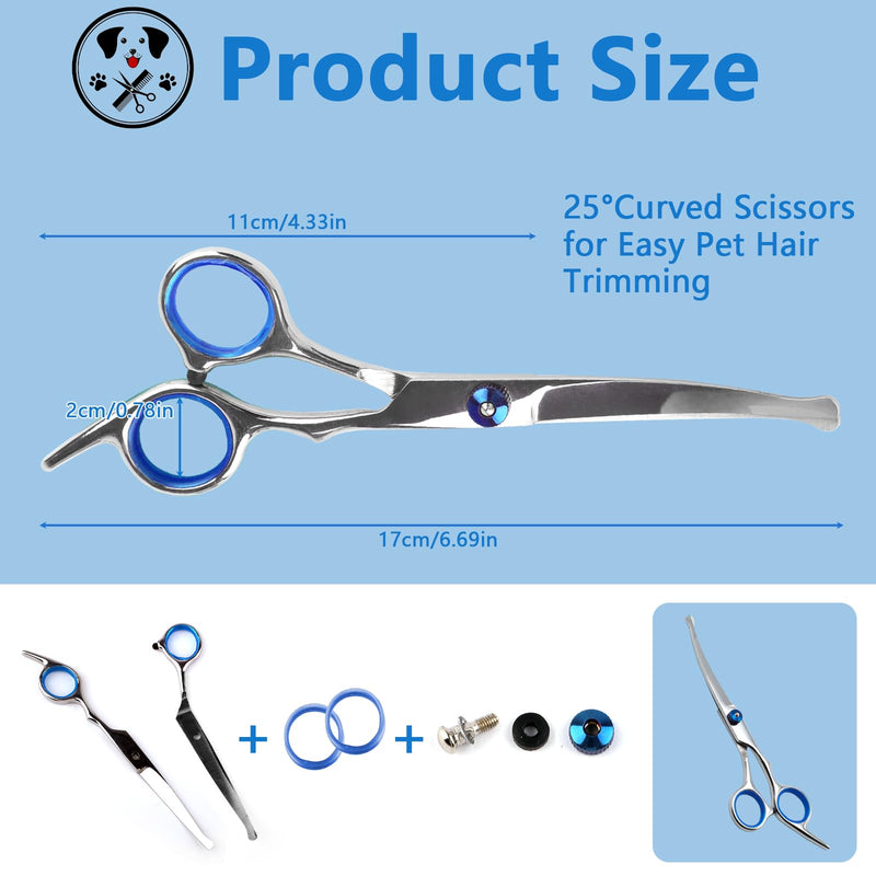 Curved dog scissors, dog scissors for dogs and cats, stainless steel fur scissors, dog safety round tip, professional dog hair scissors with adjustable screw (total length 17 cm) - BeesActive Australia