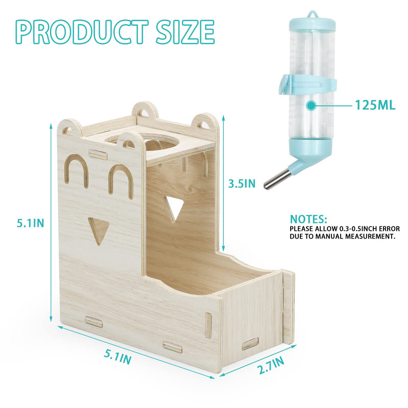 Wooden Hamster Water Bottle Stand,Small Animal Water Dispenser 125ml Drinking with Bottle Food Container Base Food Bowl for Dwarf Hamster Mouse Rat Hedgehog (H01) H01 - BeesActive Australia