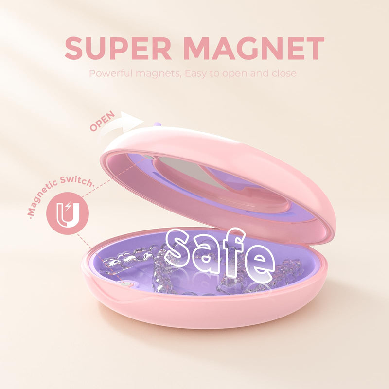 HEMILAB¬Æ Retainer Case, Slim Aligner Case with Mirror, Compatible with Invisalign, Cute Retainer Orthodontic Box with Vent Holes, Pink Round - Pink - BeesActive Australia
