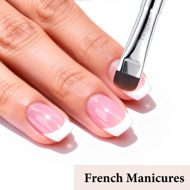 Nail Art Brush,2-in-1 French Tip and Cuticle Cleanup Brush for Gel Polish,Professional Nail Tool with Wooden Handle（French F20） French Tip Brush F20