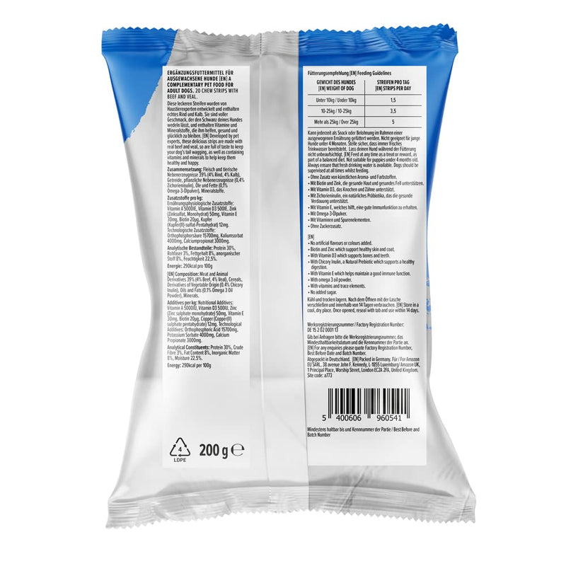 by Amazon 20 strips for chewing for dogs, beef and calf, 200g (pack of 1) 200g (pack of 1) - BeesActive Australia