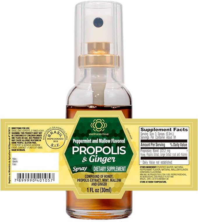 Propolis Ginger Propolis Spray Throat Spray Throat Care Honey & Ginger Flavor (30ml) [Contains Ginger Extract, Non-Alcoholic, Hypoallergenic] - BeesActive Australia