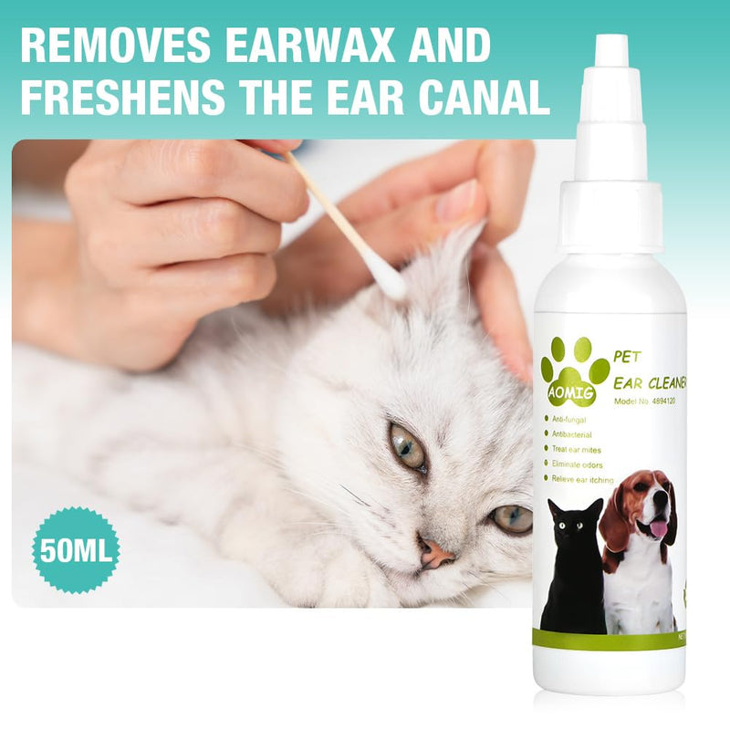 Aomig Cat & Dog Ear Cleaner Solution, Ear Care for Dogs Ear Mite Treatment, Dog Ear Drops for Infection Antibiotics, Cat Ear Drops Soothes Itchy Ears, Ear Cleaner Treatment for All Other Animal 1 Pc