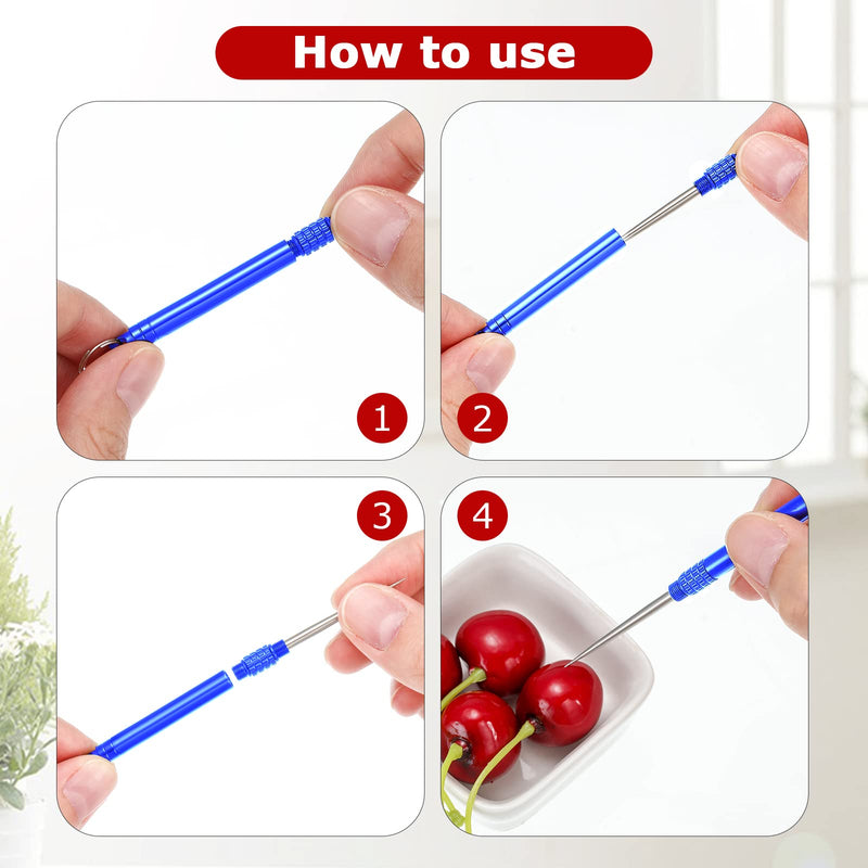 CHENGU 5 Pieces Metal Titanium Toothpicks Portable Toothpick Keychain with Protective Holder Stainless Steel Teeth Toothpick Reusable Toothpicks Pocket Toothpicks for Picnic Camping Traveling(Blue) Blue - BeesActive Australia