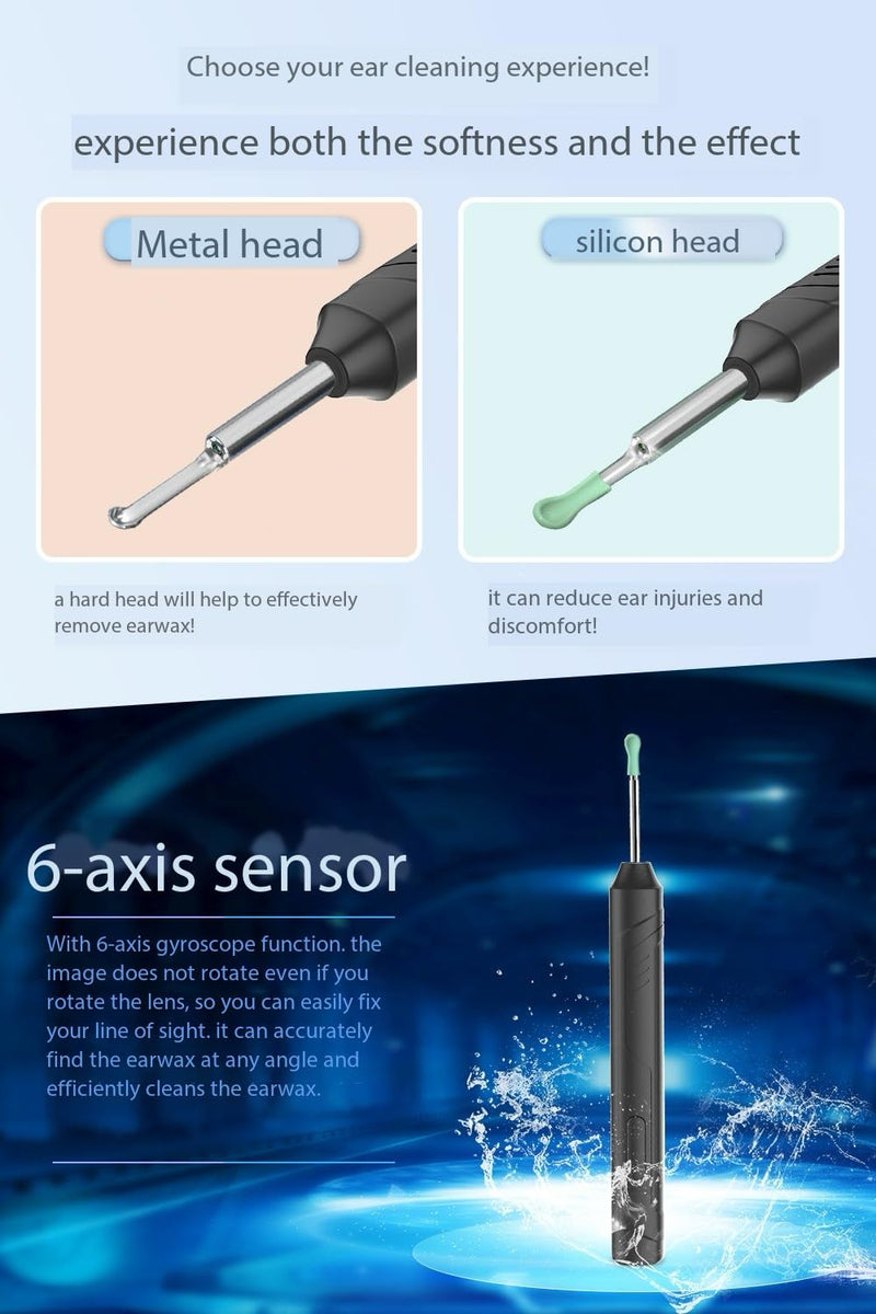 Ear Wax Removal, 1080P FHD Wireless Otoscope Earwax Removal Tool, WiFi Ear Endoscope with LED Lights, 3mm Mini Visual Ear Inspection Camera Silicone Ear Pick for Adults Kids Pets (Black) - BeesActive Australia