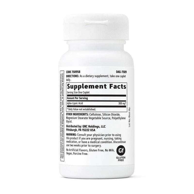 GNC Alpha-Lipoic Acid 300mg, Antioxidant Regeneration, 60 Count | Supports Regeneration of Vitamin E, Vitamin C and Glutathione, Promotes Cell Energy Production, Gluten-Free and Dairy-Free