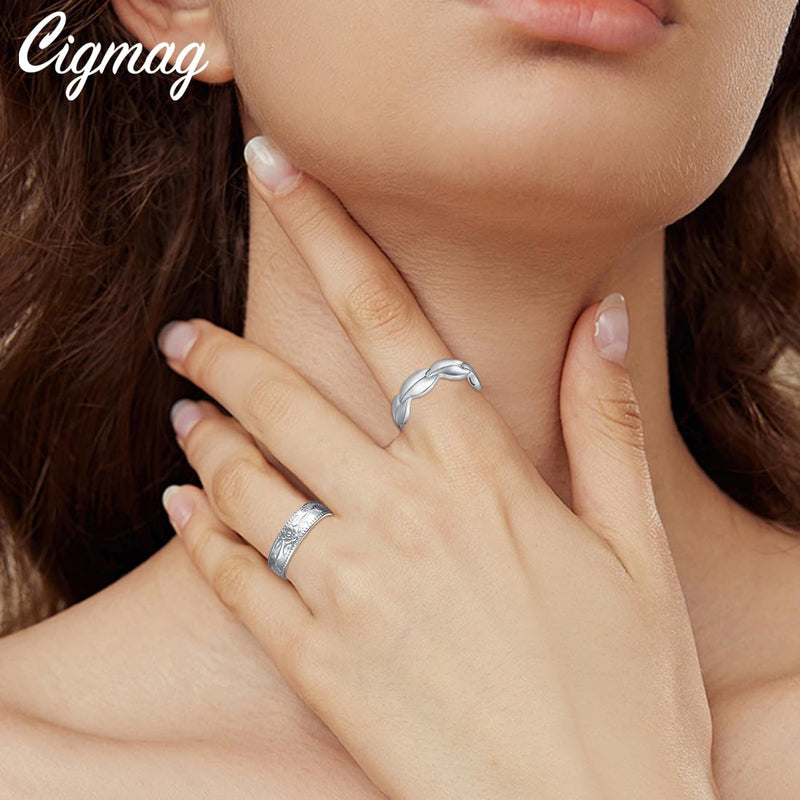 7X Copper Rings for Women 99% Pure Copper Ring Adjustable with Present Box (2PCS) Fishtail & Plum Silver