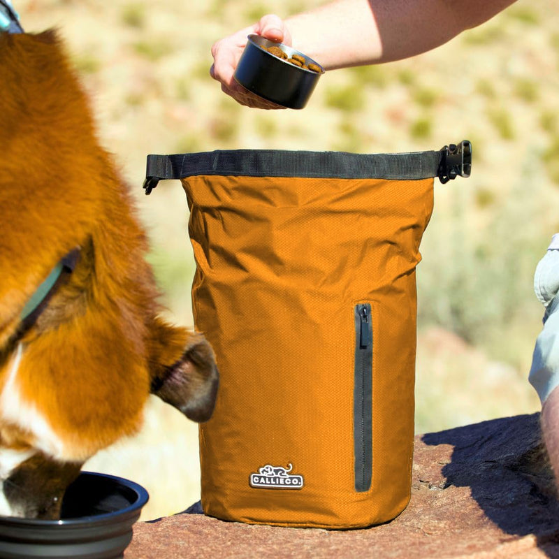 Dog Food Travel Bag w/ 1 Cup Scoop and Zipper Side Pocket | Waterproof Kibble Storage Container for Home, Road Trips, Camping, Boarding and More (Orange, 32 Cups) Orange - BeesActive Australia