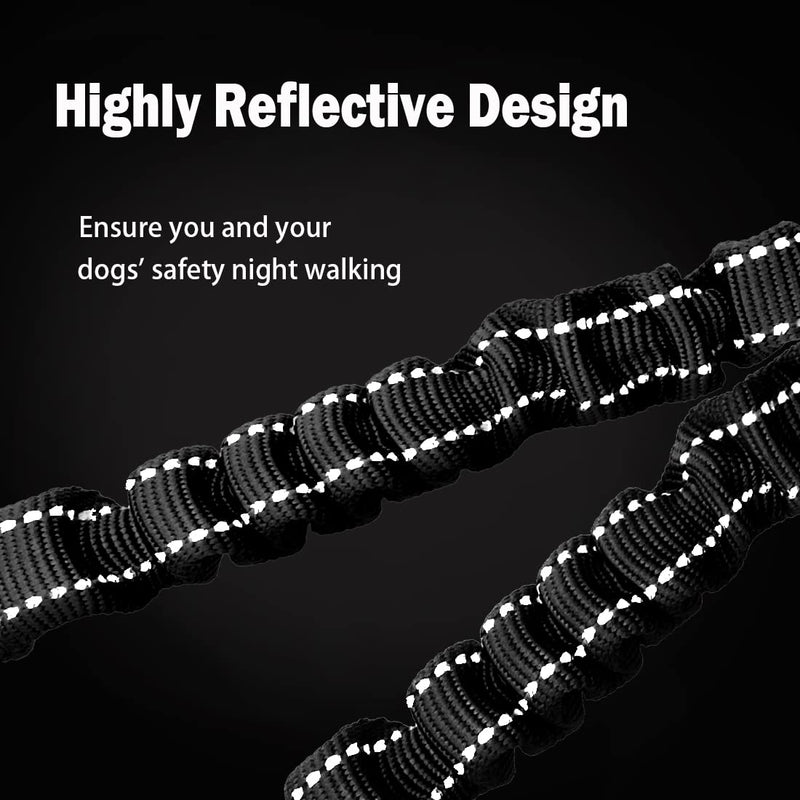 3 Way Dog Leash Coupler Heavy Duty No Pull Multiple Double Tangle Free Trio Nylon Bungee Cord Stretchy Sturdy Pups Lead for Small Medium Dogs Training Walking Doggy Puppy - BeesActive Australia