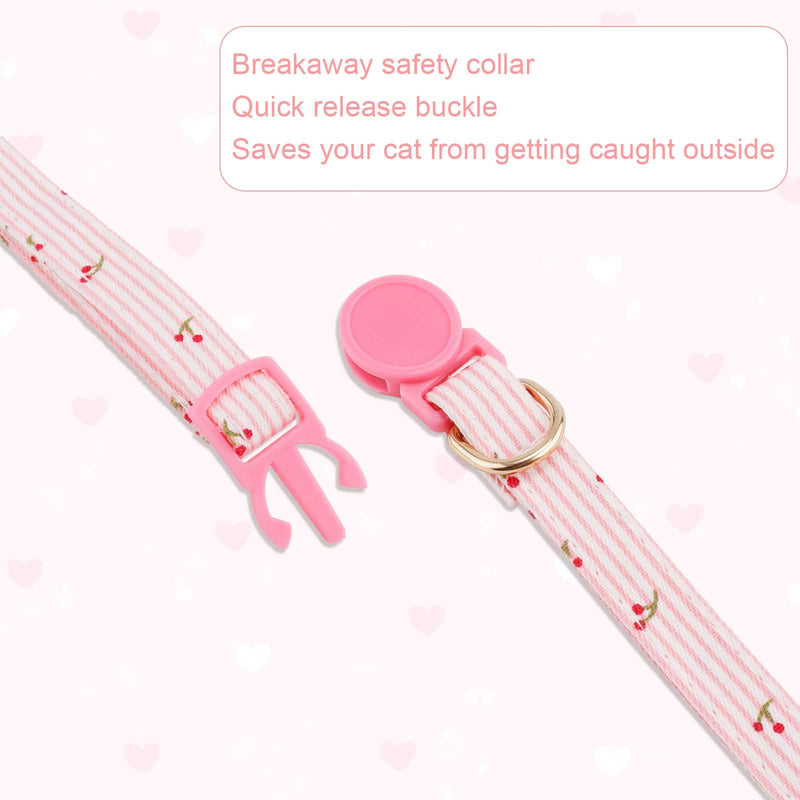 2pcs Cotton Bowtie Cat Collar with Bell, Breakaway Cute Bow Tie Kitten Collars Adjustable Cherry & Pink Heart Cat Collar for Female Cats Girl and Boy Pets - BeesActive Australia