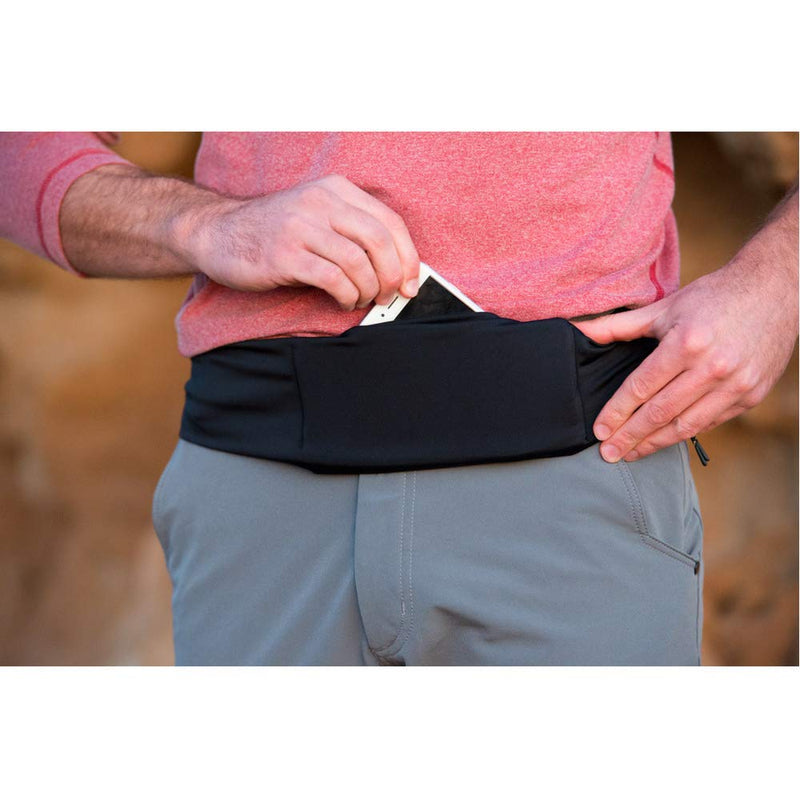 BANDI Running Belt for Women – Waist Fanny Pack Hands Free Way to Carry Phone, Passport, Keys, ID, Money & Everyday Essentials Made in the USA Black Solid Pocketed Belt (28"-42")