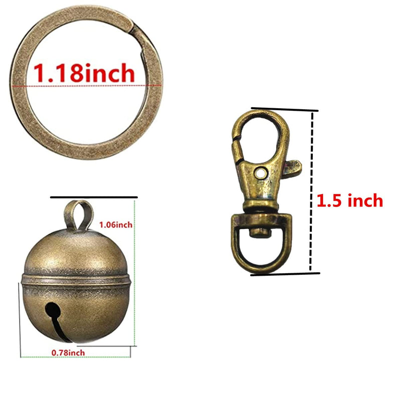 Cat Dog Collar Copper Bells Brass with Key Ring Clip Vintage Bronze Jingle Bells for Pet Tracking - BeesActive Australia