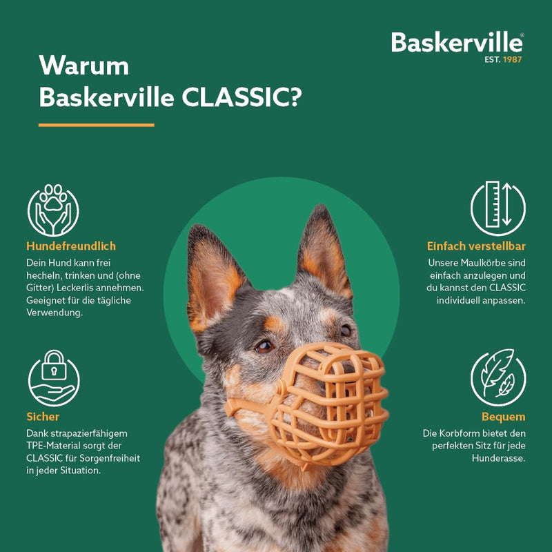 BASKERVILLE CLASSIC MUZZLE - Allows panting and drinking, prevents biting and searching for food, ideal for dogs with long noses, training muzzle for large dogs (size 9) TPR - BeesActive Australia