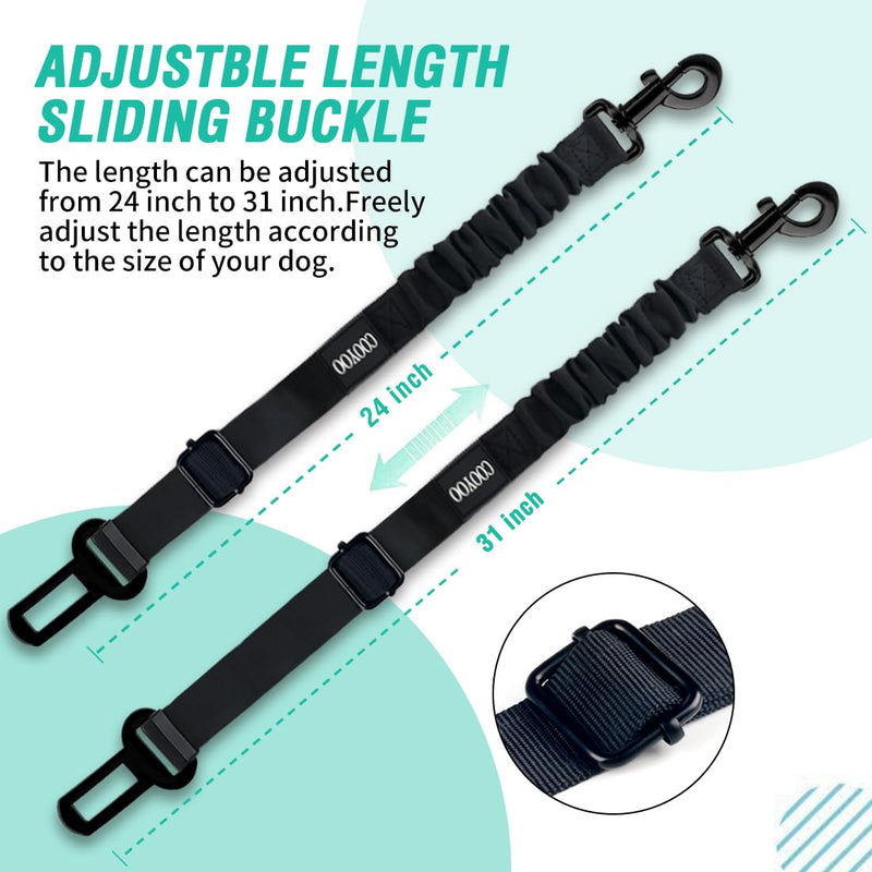 COOYOO Dog Seat Belt,Retractable Dog Car Harness Seat Belt for Car Adjustable Nylon Pet Safety Seat Belts Heavy Duty & Elastic Bungee Buffer 01-Black - BeesActive Australia