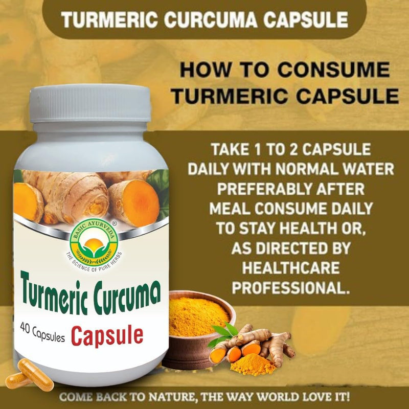 BASIC AYURVEDA Turmeric Curcuma Supplement - 460MG+ | 40 Capsules