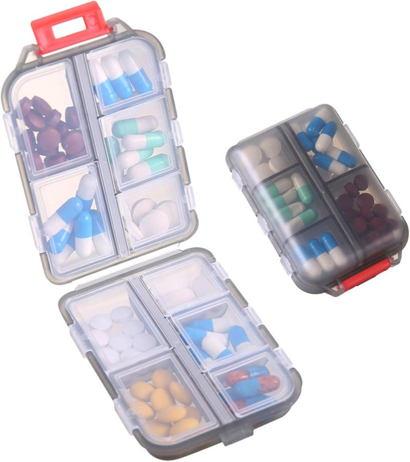 2PCS Travel Pill Organizer 10 Compartments Portable Folding Pill Case | Small Pill Box Daily Pill Container for Purse, Medicine Organizer for Fish Oil Vitamins Black Pack of 2