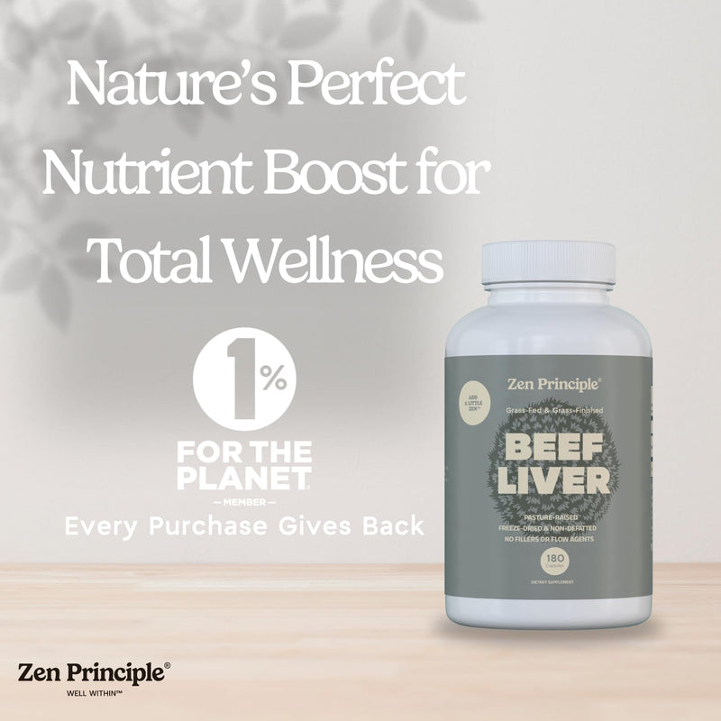 Zen Principle Ultra-Pure Desiccated Beef Liver, Grass-Fed & Finished New Zealand, No Hormones or GMOs, Natural Energy & Workout Support with Iron, Amino Acids & Vitamins. 180 Capsules