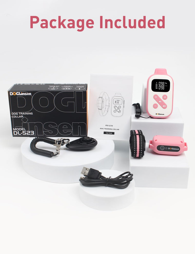 No Shock Dog Training Collar, Beep and Vibrating Dog Collar No Shock, No Shock Dog Collar with Remote 2800Ft, Vibration Collar for Small Puppy Medium Large Dogs - No Prongs Pink-White - BeesActive Australia