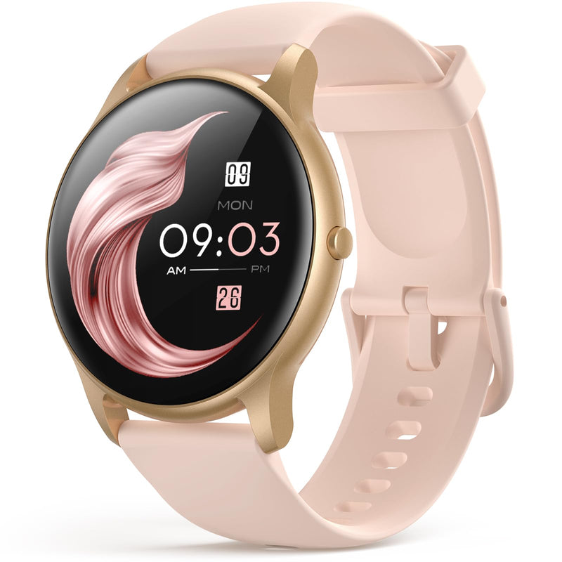 AGPTEK Smart Watch for Women, 5ATM Waterproof Smartwatch for Android and iOS Phones, Fitness Tracker Watch with 100+ Sports Modes, Heart Rate Monitor Pedometer Sleep Monitor, Pink Rose gold case with pink band - BeesActive Australia