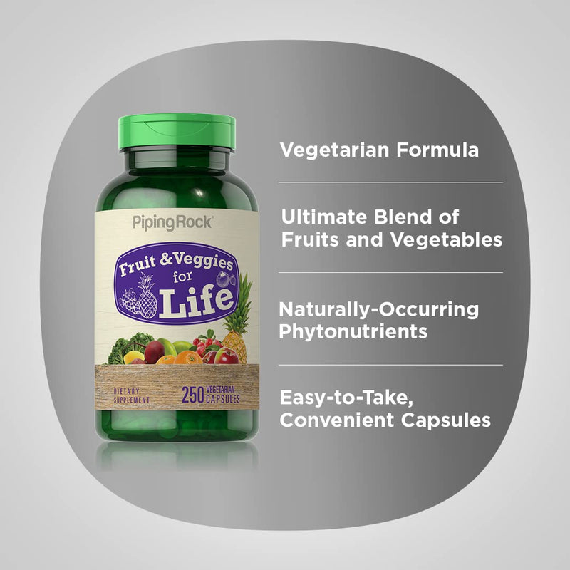 Piping Rock Fruits and Veggies Supplement | 250 Capsules | Superfood Fruit and Vegetables Vitamins | Vegetarian, Non-GMO, Gluten Free