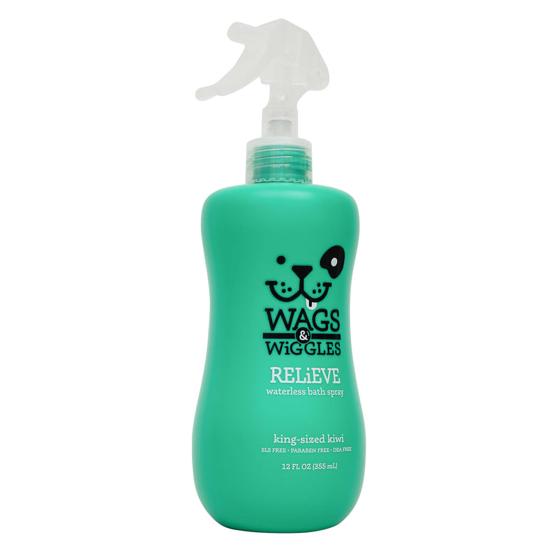 Wags & Wiggles Relieve Anti-Itch Dog Spray, Kiwi Scent, Waterless Dry Shampoo for Dogs with Dry or Itchy Sensitive Skin, pH Balanced, SLS Free, Paraben Free, 12 Fl Oz 12 Fl Oz (Pack of 1)