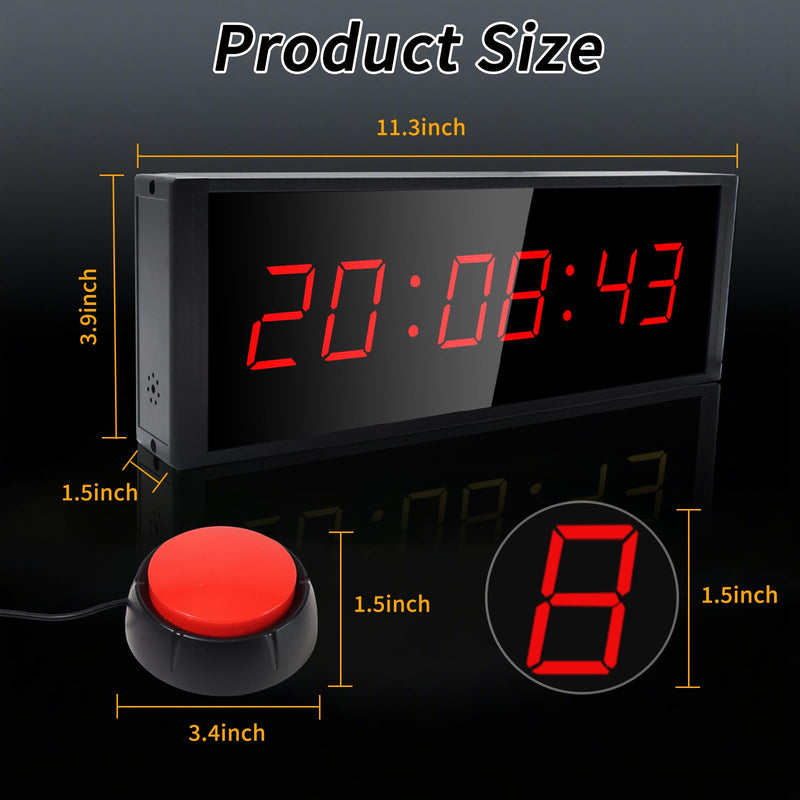 Gym Timer Clock with Start/Stop Button,12/24H Digital Wall Clock with Remote Control, Countup, Countdown, Stopwatch, Workout Timer for Home Gym Garage