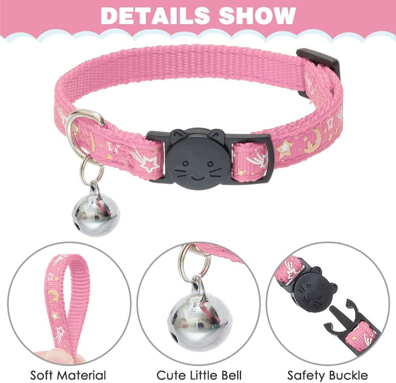 PAWCHIE Cat Harness with Leash and Collar Set - Escape Proof Adjustable H-shped Cat Harness with Star and Moon Pattern Glow in The Dark for Kitty Outdoor Walking Pink - BeesActive Australia